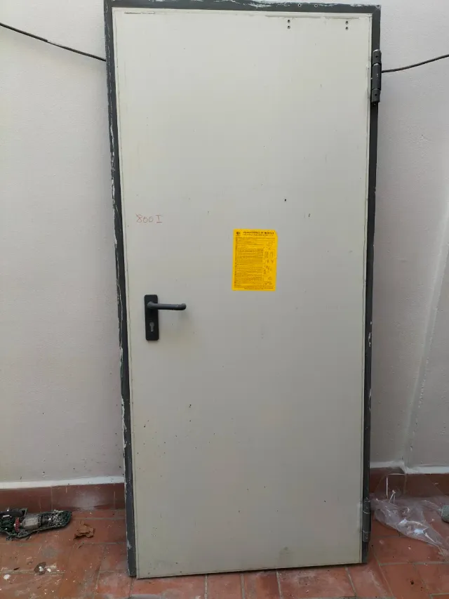 Puerta metálica con manilla negra