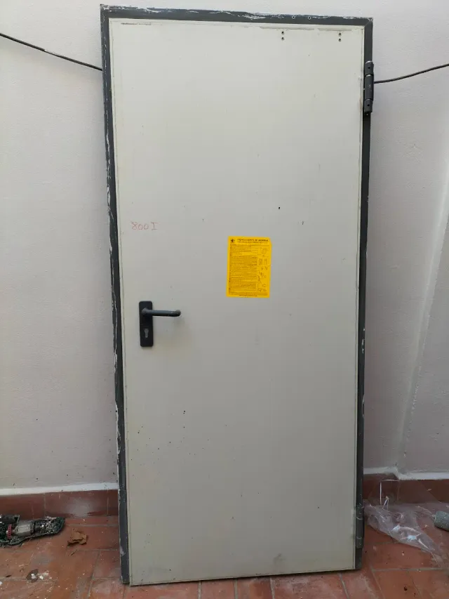 Puerta metálica con manilla negra