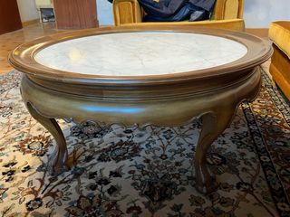 Mesa de centro redonda madera y mármol