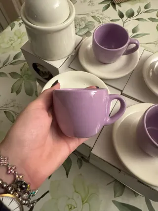 Set 5 tazzine viola + zuccheriera bianca Pagnossin