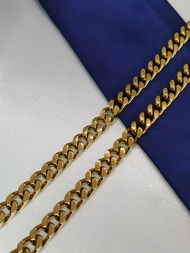 Cadena Acero Inoxidable Eslabones Dorados