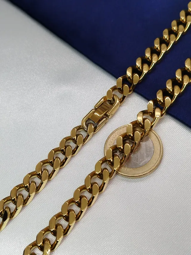 Cadena Acero Inoxidable Eslabones Dorados