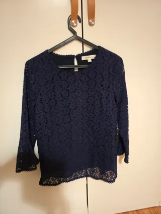 Blusa Cortefiel azul marinho renda S