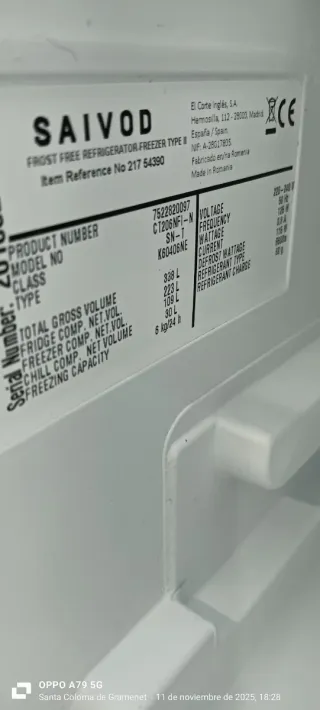 NEVERA COMBI SAIVOD NO FROST ENERGÍA A+