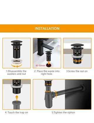 Tapón Desagüe Lavabo Ibergrif Negro Mate