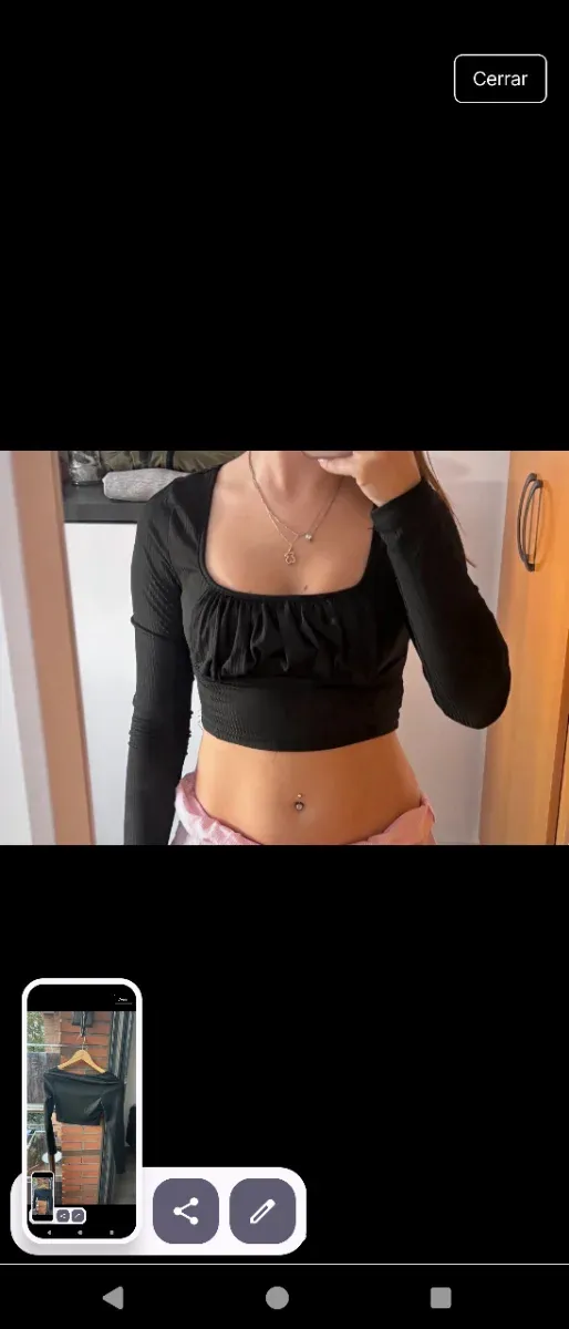 Top negro manga larga escote cuadrado