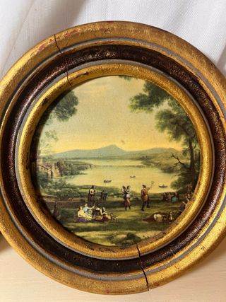 Pareja cuadros redondos vintage dorados