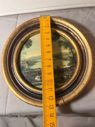 Pareja cuadros redondos vintage dorados