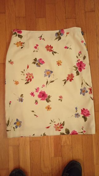 Falda beige con estampado floral Vintage