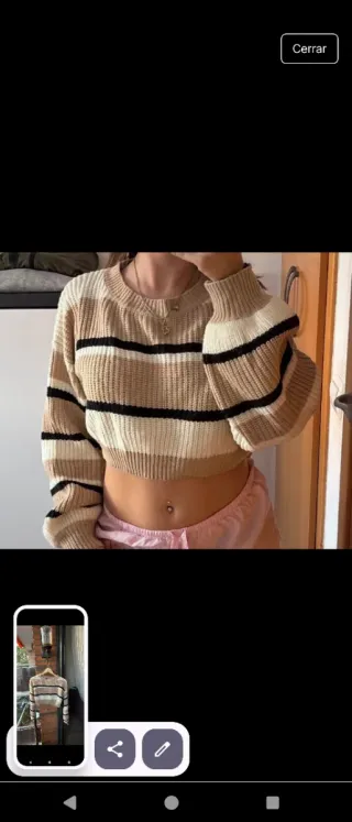 Jersey de rayas beige, negro y blanco