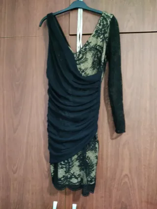 Vestido fiesta encaje negro y beige T/XS
