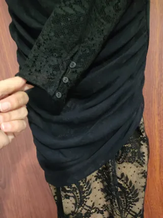 Vestido fiesta encaje negro y beige T/XS