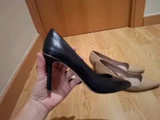 Zapatos 37 de tacón negros y beige
