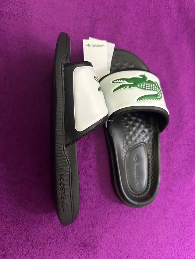 Chanclas Lacoste Cocodrilo Blanco y Verde