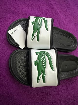 Chanclas Lacoste Cocodrilo Blanco y Verde