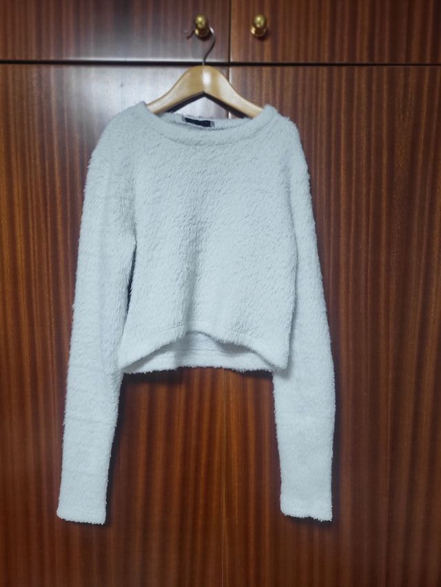 Jersey Bershka blanco manga larga T-M