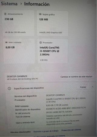 HP 400 G6 Mini PC i5 256GB W11