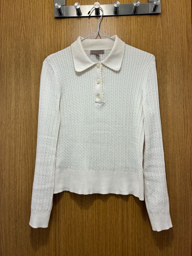 Polo de punto trenzado blanco