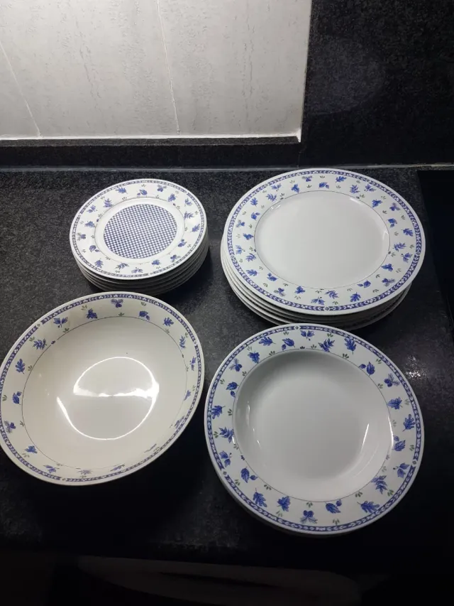 Servizio di porcellana 17 pezzi in blu e bianco