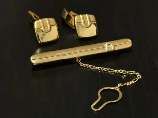 Conjunto Gemelos y Pasador Corbata Dorado