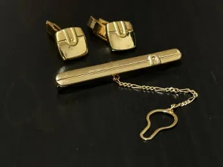 Conjunto Gemelos y Pasador Corbata Dorado
