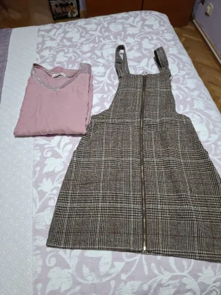 Conjunto Top Rosa y Pantalón Cuadros