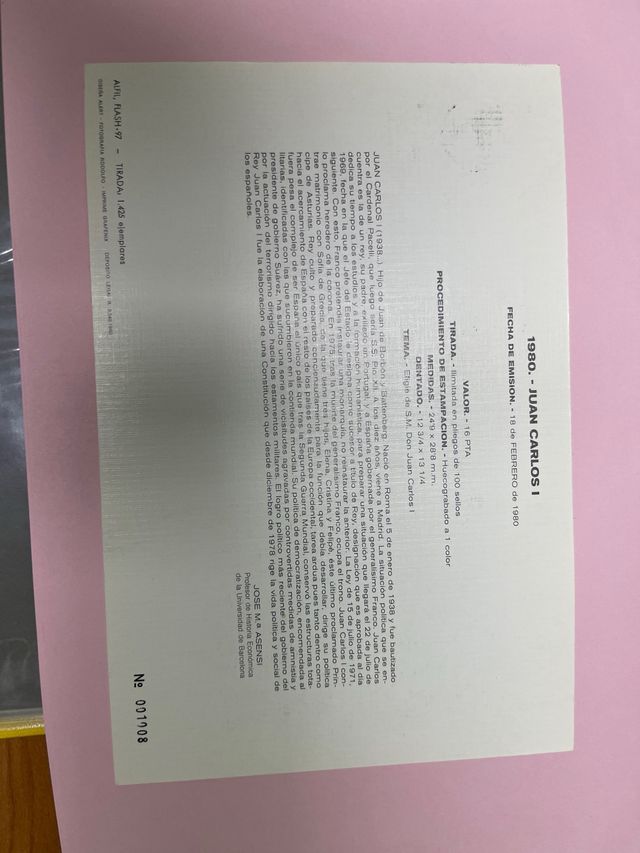 Francobollo Juan Carlos I Giorno di Circolazione Madrid