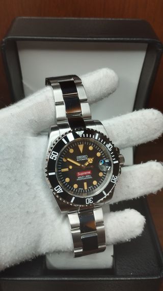 Reloj Seiko Mod Submariner Vintage Negro Naranja