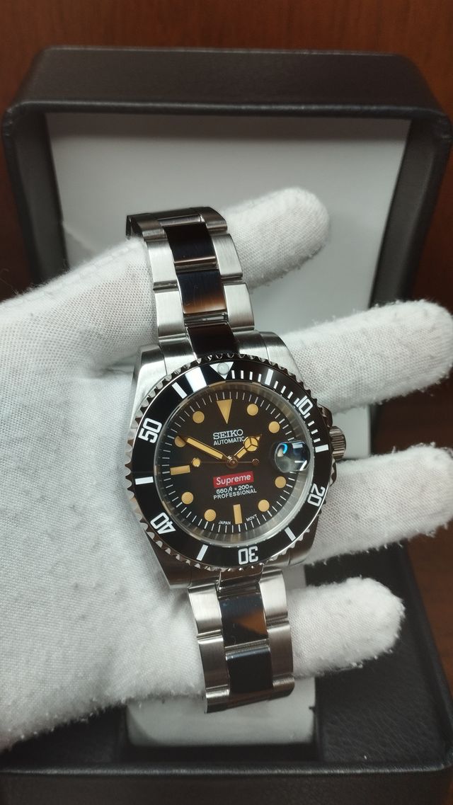 Reloj Seiko Mod Submariner Vintage Negro Naranja