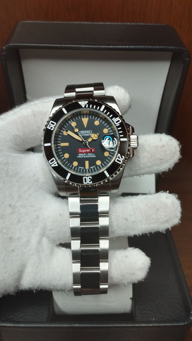 Reloj Seiko Mod Submariner Vintage Negro Naranja