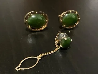 Conjunto de Gemelos y Aguja para corbata Jade