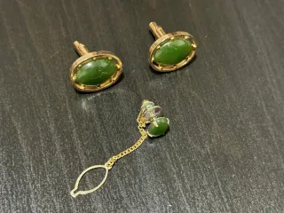 Conjunto de Gemelos y Aguja para corbata Jade