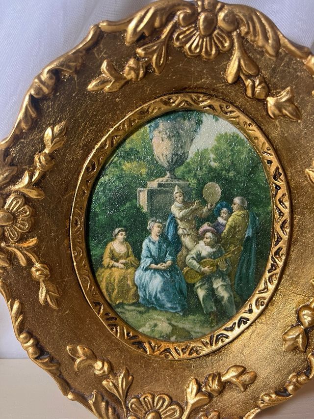 Coppia di quadri ovali dorati - scene campestri