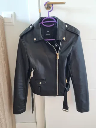 Cazadora cuero Mango negra