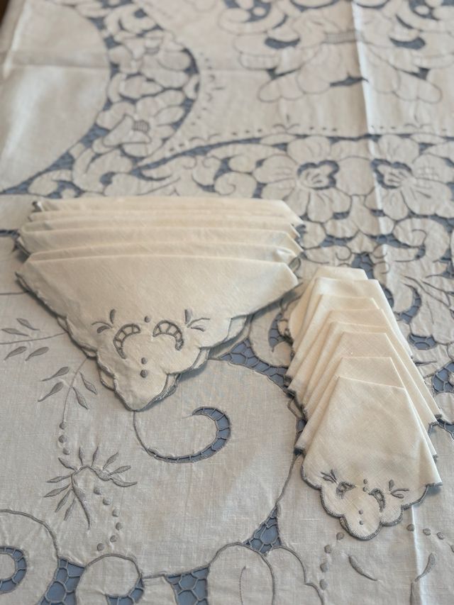 Mantel Lino Richelieu Lagartera