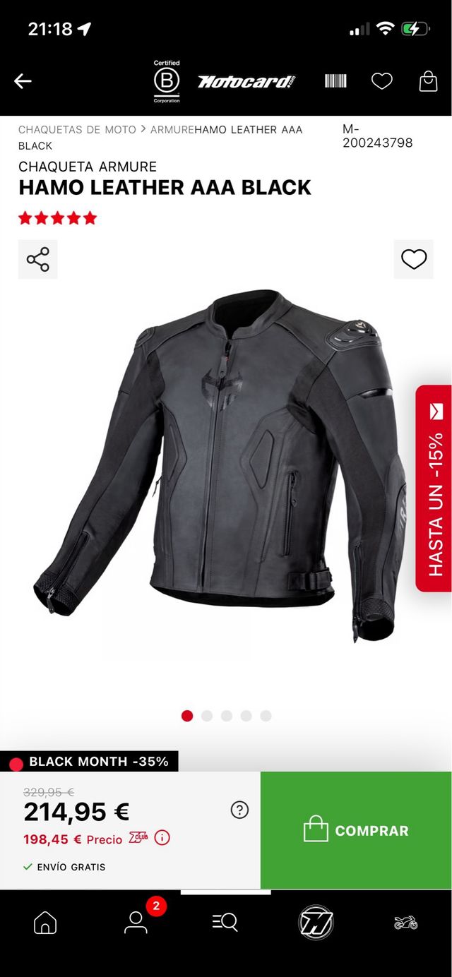 Chaqueta Cuero Armure Negra Talla L + espaldera.