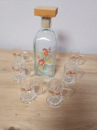 Conjunto Botella y 6 Vasos Licor Florales