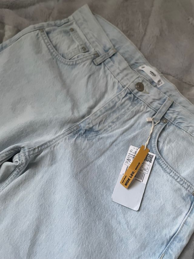 Pantalones wide leg Mango azules