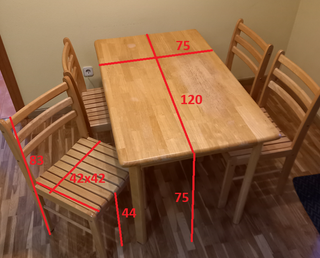 Mesa de madera 120x75 y 4 sillas - Comedor-cocina