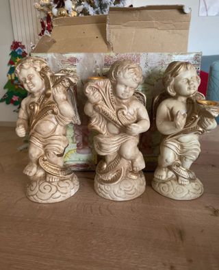 Set 3 Portacandele Angeli Beige Oro