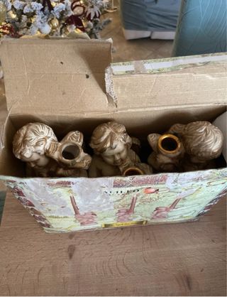 Set 3 Portacandele Angeli Beige Oro