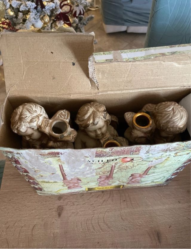 Set 3 Portacandele Angeli Beige Oro