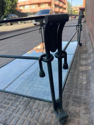 Mesa forja verde con cristal, solo hasta 01/02