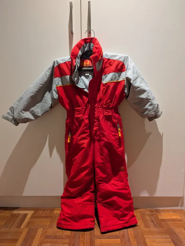 Mono de esquí infantil rojo y gris
