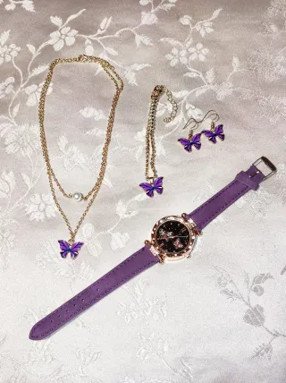 Set gioielli farfalle oro e viola