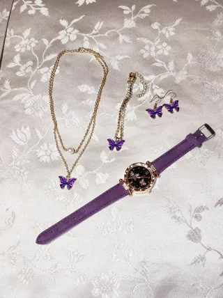Set gioielli farfalle oro e viola