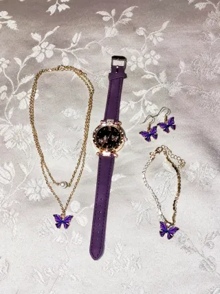 Set gioielli farfalle oro e viola