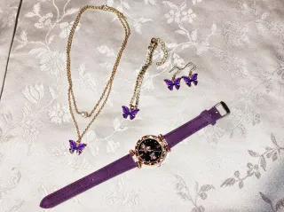Set gioielli farfalle oro e viola