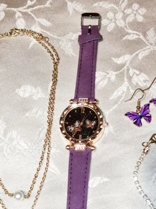 Set gioielli farfalle oro e viola