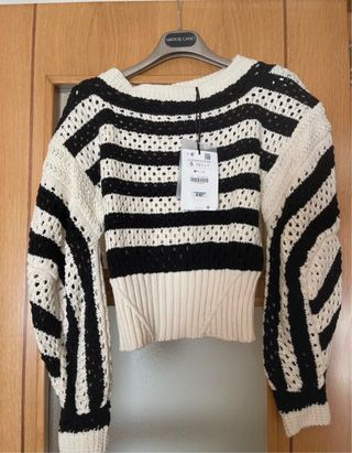 Jersey Zara Rayas Negro y Beige Talla S